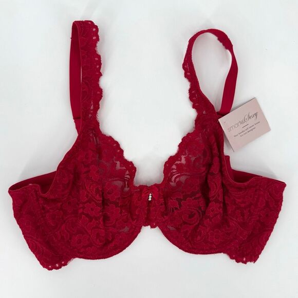 Smart & Sexy Signature Lace Unlined Underwire Bra Floral Red Women 38D New - Picture 1 of 9